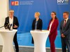 Mäzen Alexander Otto, Ministerpräsidentin Manuela Schwesig, Kulturministerin Bettina Martin und Oberbürgermeister Dr. Rico Badenschier zur Pressekonferenz am 03.05.2023, Foto: Staatskanzlei MV